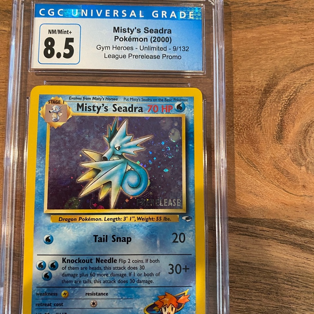 Pokémon Misty’s Seadra pre release holo Gym heroes 2000 9/132 graded 8.5 cgc